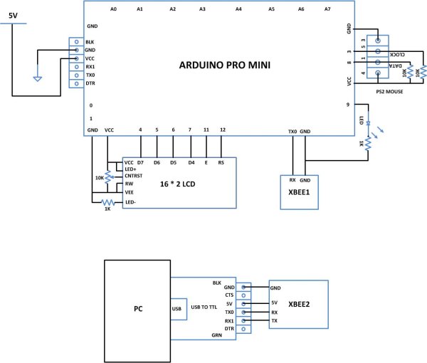 Wireless Path Tracking System Using Mouse XBee and Arduino Schematic